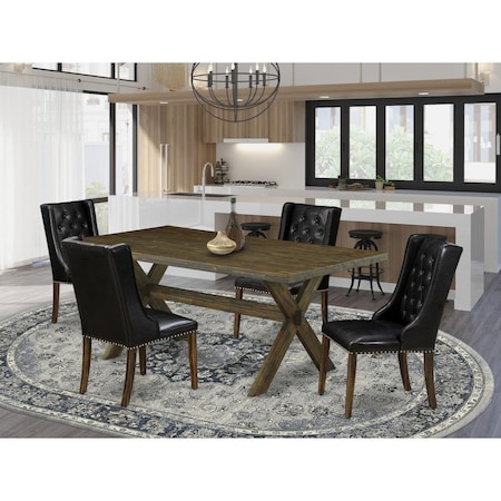 East West Furniture 5 Piece X-Style Dining Table Set - Distressed Jacobean X777FO749-5